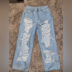 SHEIN high waisted ripped wide leg jeans - M/6